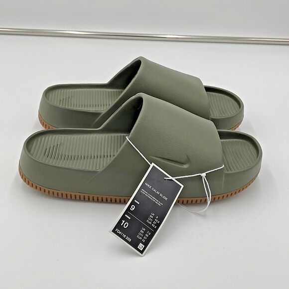Nike Calm Slide Sandals Slides Medium Olive Gum FD4116-203 Mens Size 9 Womens 10